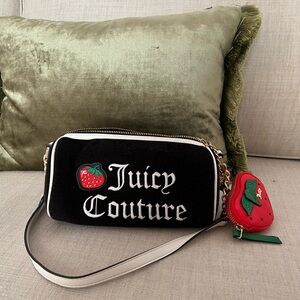 Juicy Couture Black and White Barrel Handbag with Strawberry Charm